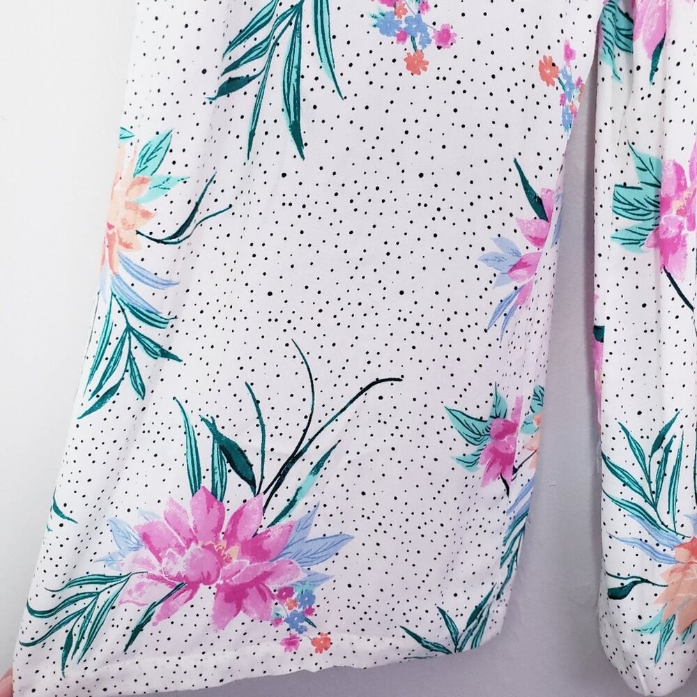 NWT Gianni Bini Tropical Floral Polka Dot Wide Leg Jumpsuit White Medium V-Neck - Picture 8 of 14